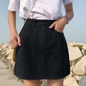 Denim black mini a-line jean skirt